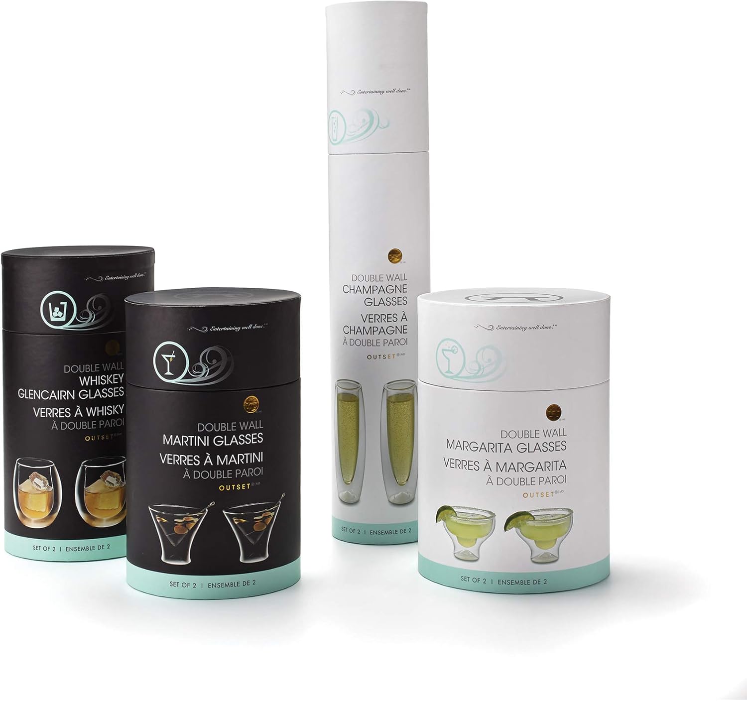 Outset Double Wall Stemless Champagne Flutes Set of 2 – Borosilicate