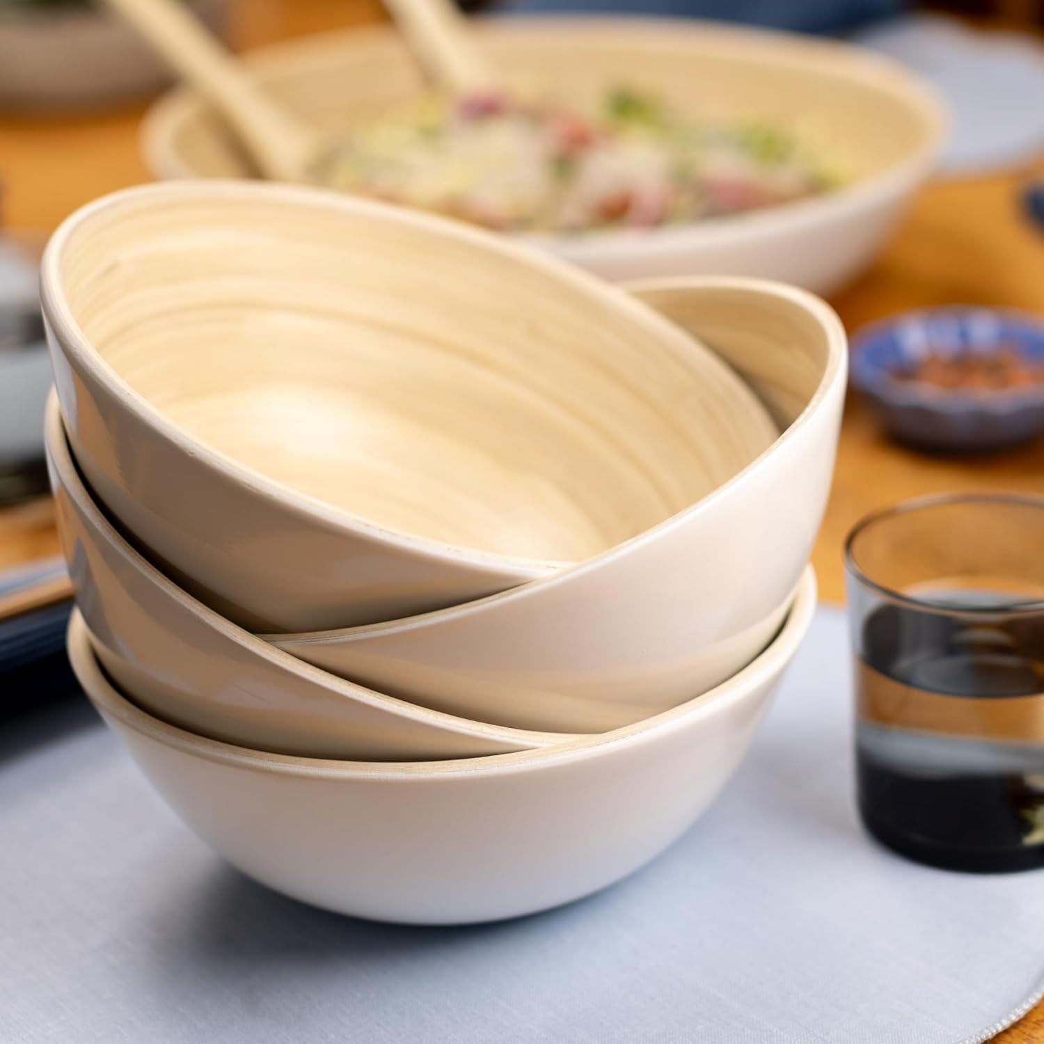 Joyce Chen Lexa Bamboo Salad Bowl Set – White – 8 Inch – Set of 4