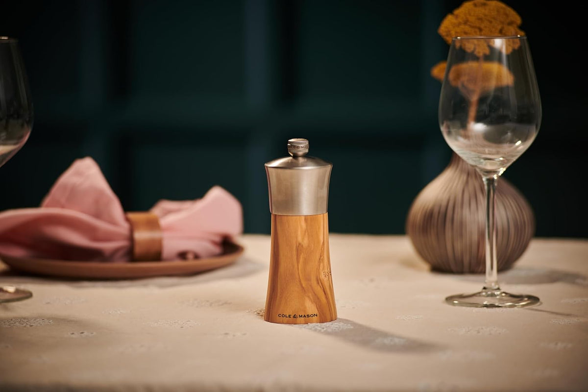 Cole & Mason Bromley Pepper Mill – Olive Wood & Stainless Steel – 6" / 15 cm