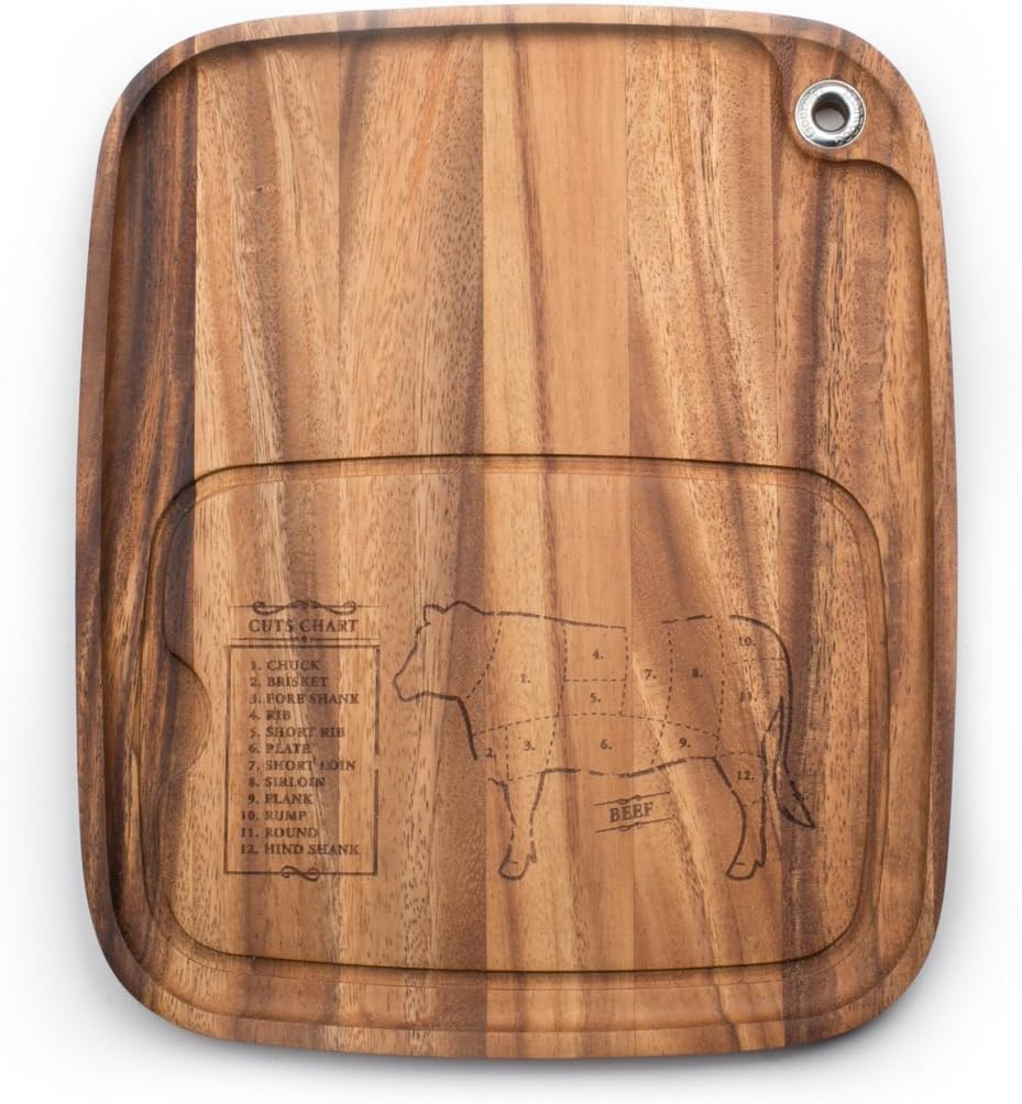 Ironwood Steak Barbecue Plate – Acacia Wood, Cow Engraving