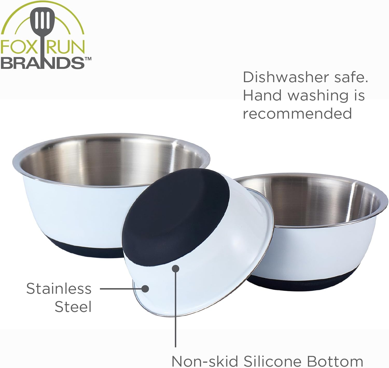 Fox Run White Stainless Steel Mixing Bowls, Set of 3