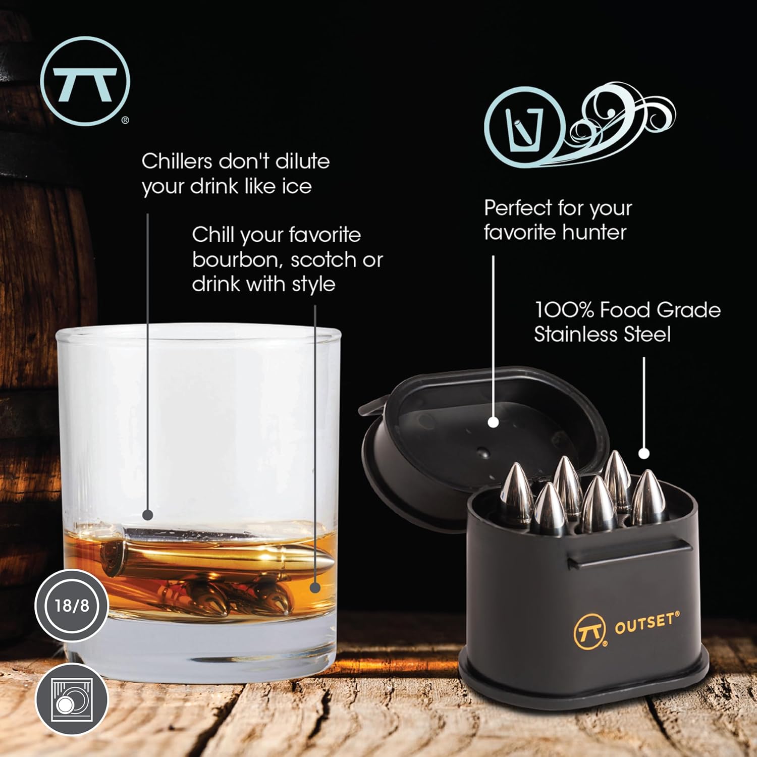 Outset Bullet Whiskey Chillers with Ammo Case