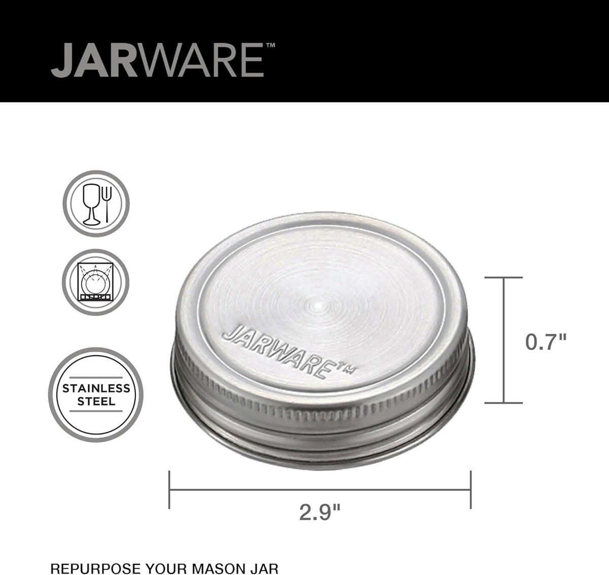Jarware Stainless Steel Mason Jar Lids Set of 8
