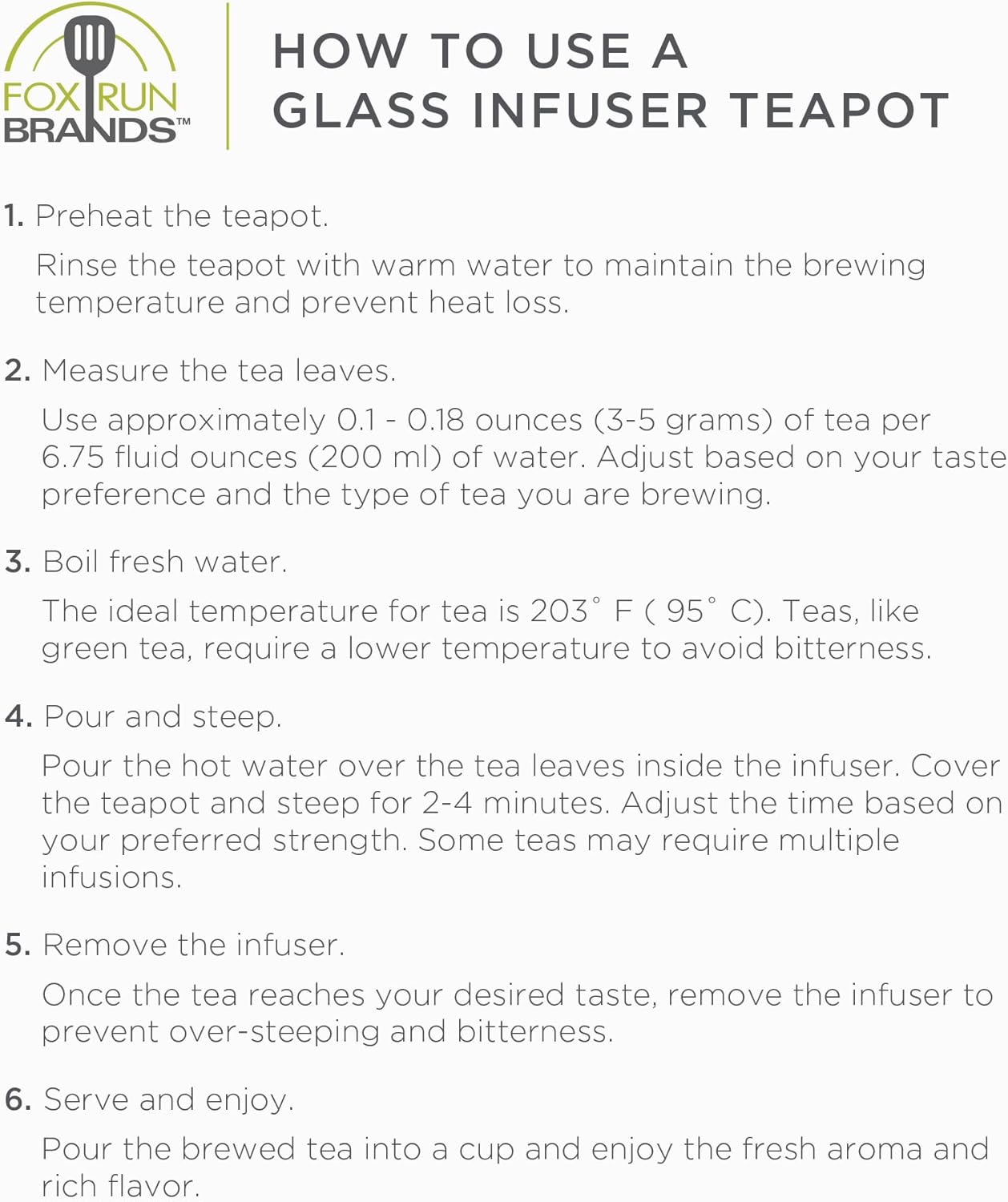 Fox Run Glass Teapot with Stainless Steel Infuser