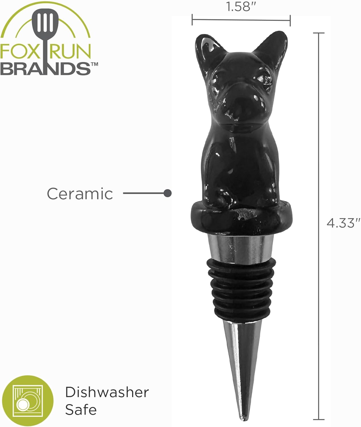 Fox Run Ceramic Bull Dog Wine Stopper