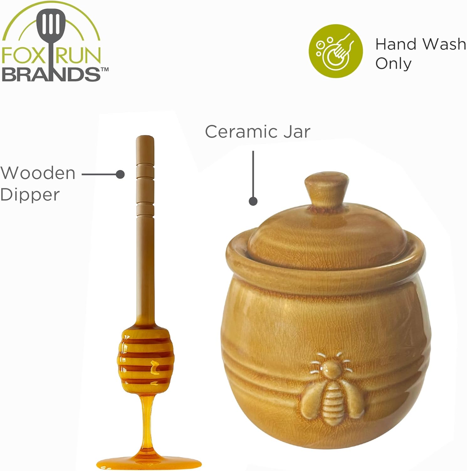 Fox Run Ceramic Honey Jar with Wood Dipper