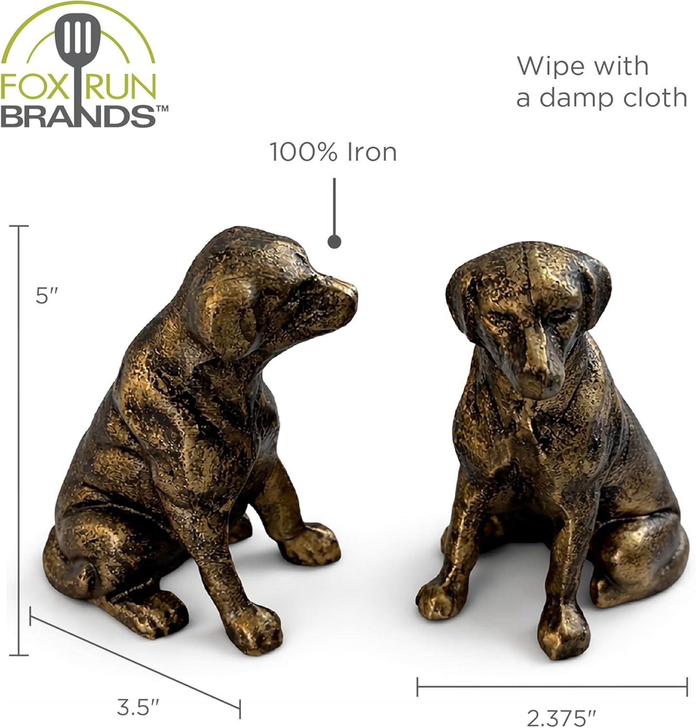 Fox Run Gold Dog Iron Bookends, Set of 2