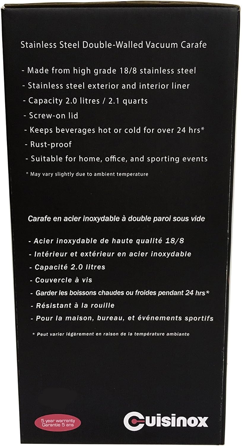 Cuisinox Stainless Steel Vacuum Insulated Carafe – 2L by Kitchen Niche