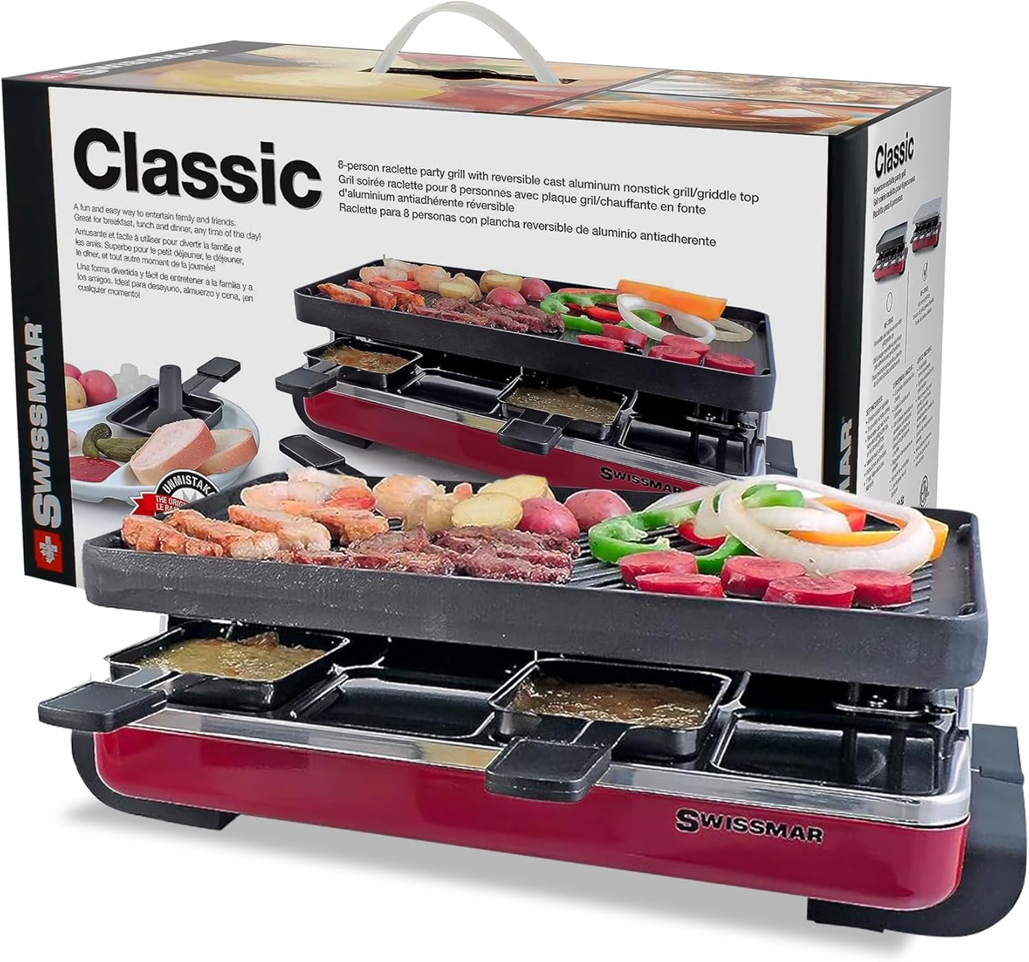 Swissmar Classic 8-Person Raclette Grill – Cast Iron Plate – Red by Kitchen Niche