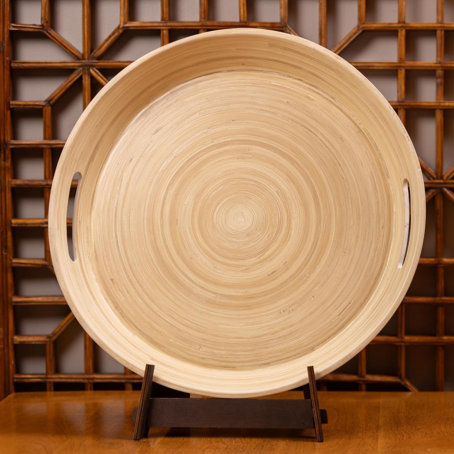 Joyce Chen Lexa Bamboo Serving Tray with Handles – White – 16 Inch