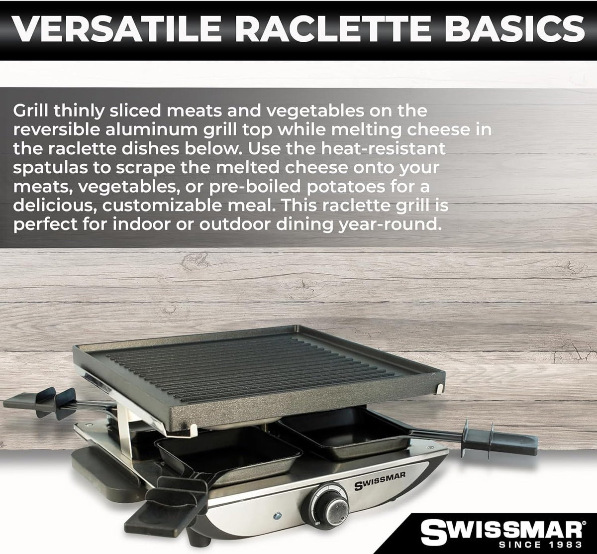 Swissmar Geneva 4-Person Raclette Grill – Nonstick Aluminum Plate