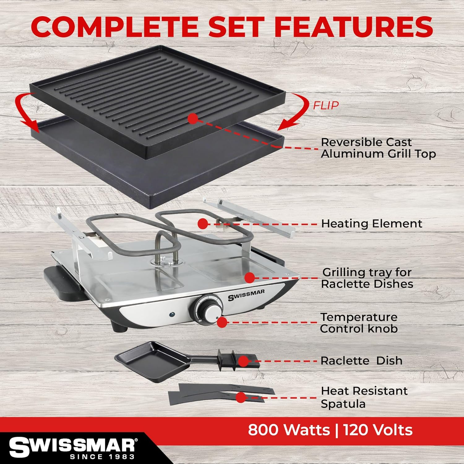 Swissmar Geneva 4-Person Raclette Grill – Nonstick Aluminum Plate