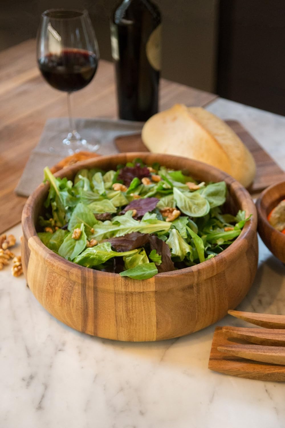 Ironwood Bead Rim Salad Bowl – Large Acacia Wood