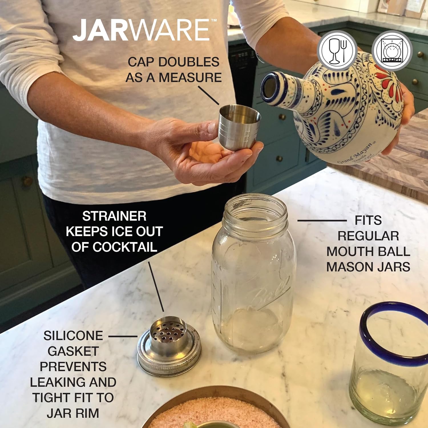 Jarware Cocktail Shaker Lid for Regular Mouth Mason Jars