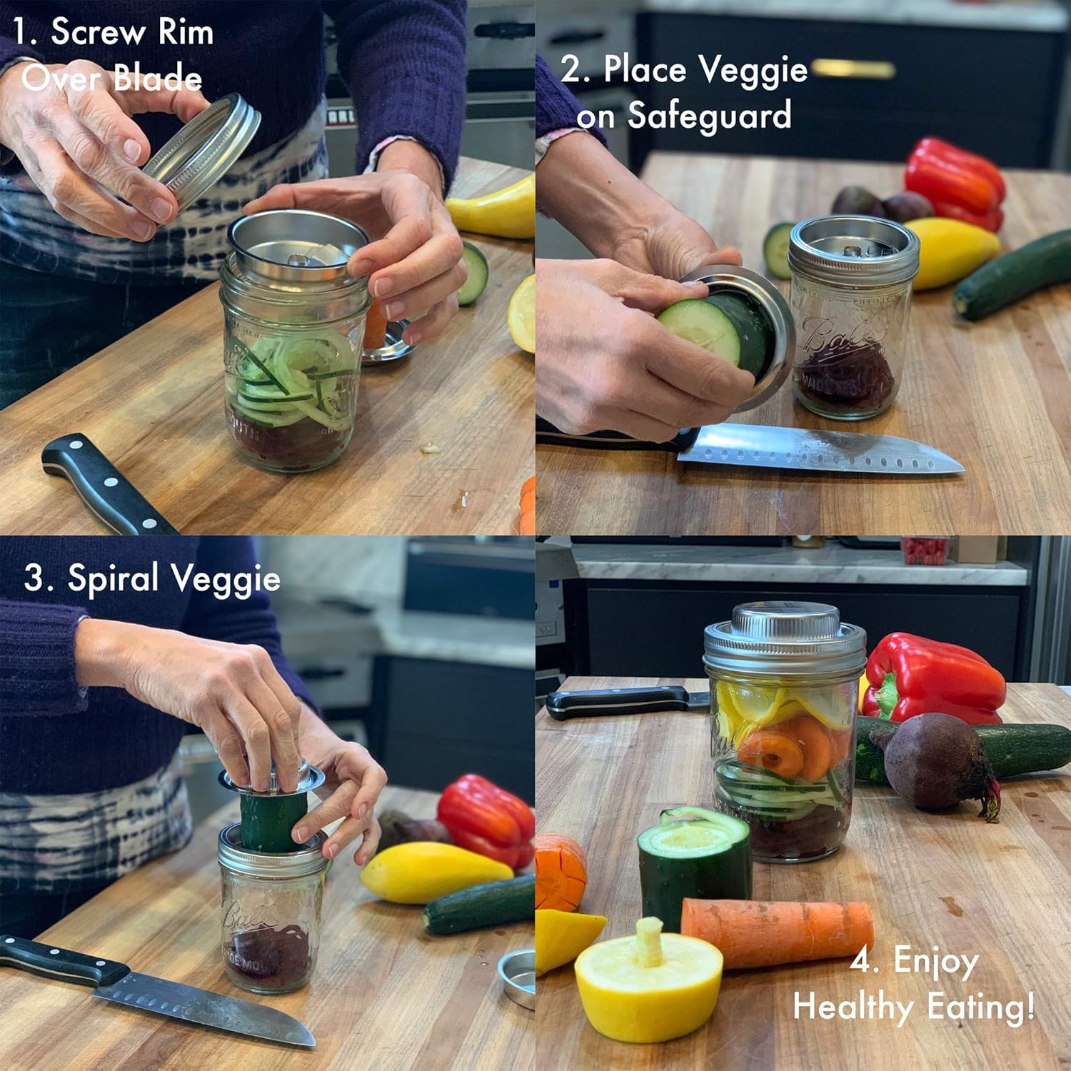 Jarware 3-in-1 Mason Jar Spiralizer
