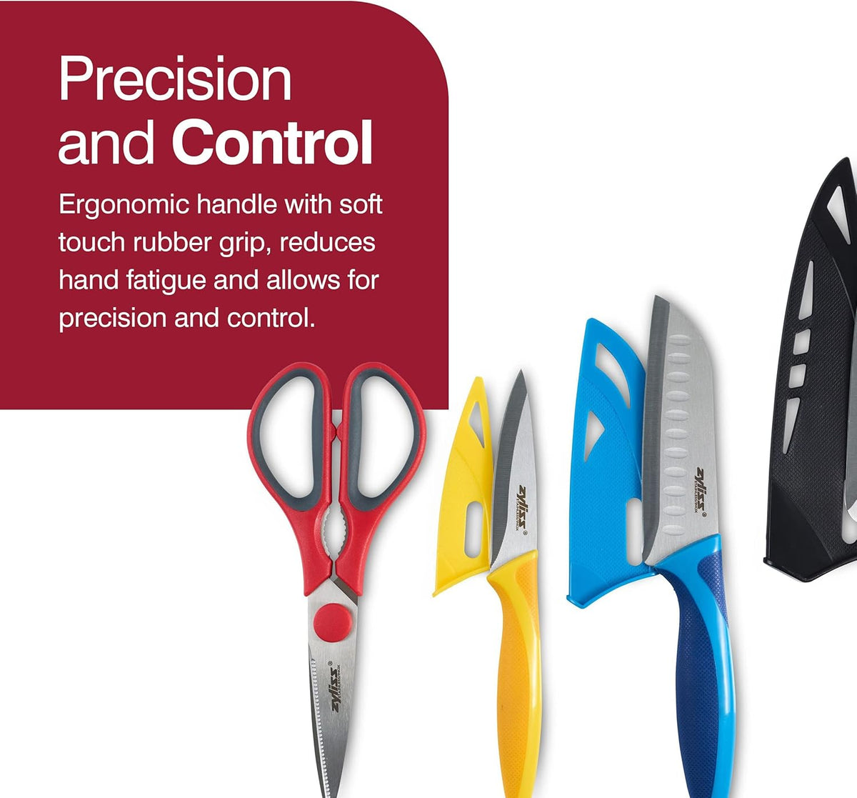 Zyliss Starter Knife & Tool Set – 4pc (Peeler / Mini Santoku / Chef’s Knife / Kitchen Shears) by Kitchen Niche