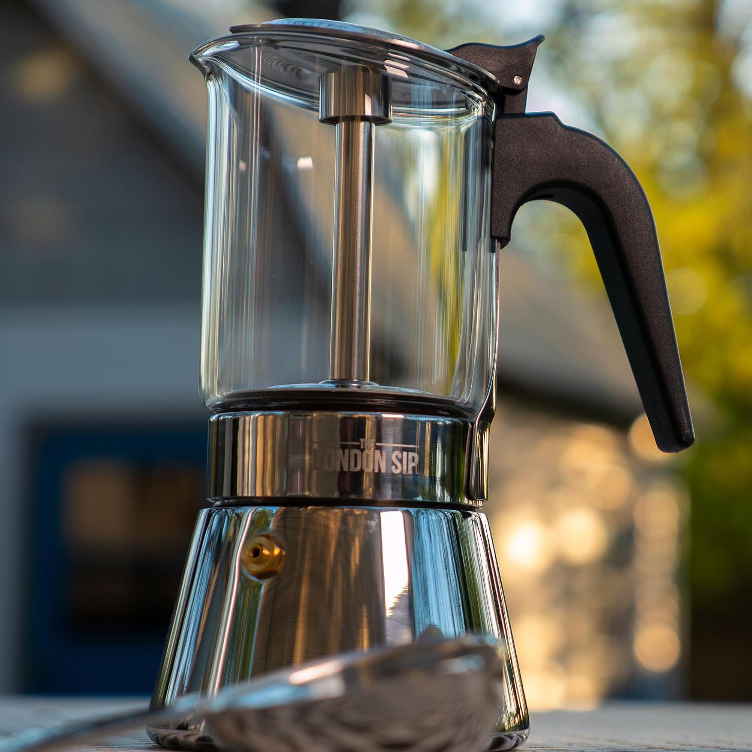 London Sip Stainless Steel Espresso Maker – Glass Carafe – 6 Cup