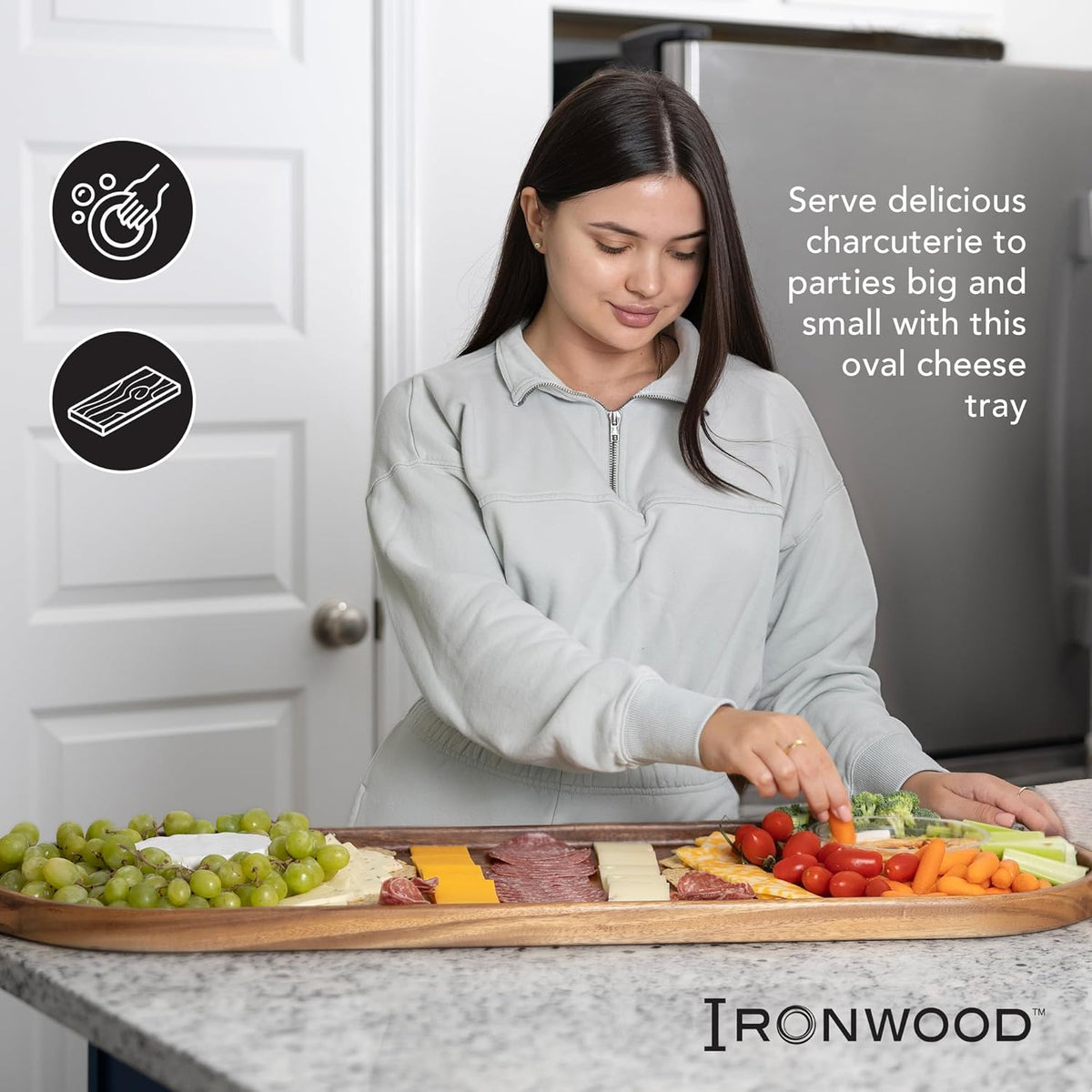 Ironwood Frederiksberg Oval Acacia Wood Charcuterie and Serving Tray