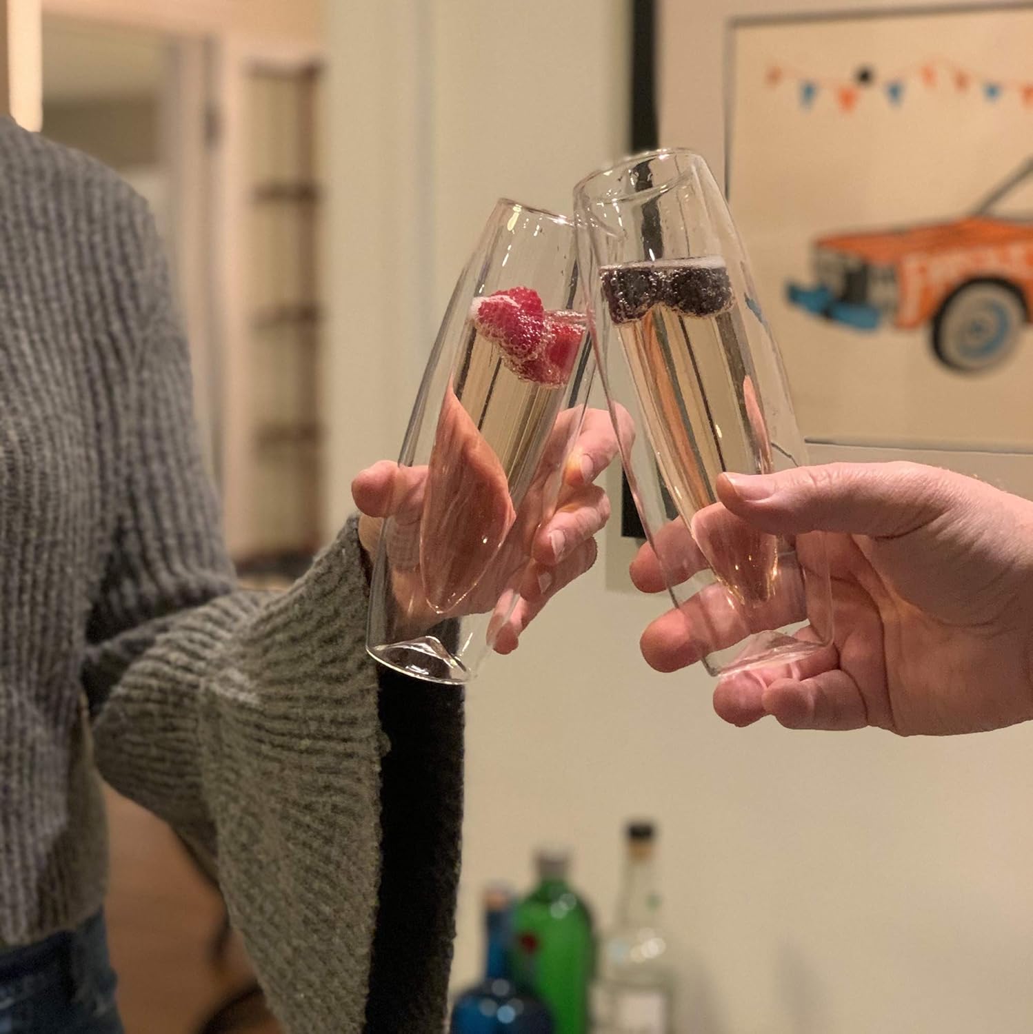 Outset Double Wall Stemless Champagne Flutes Set of 2 – Borosilicate