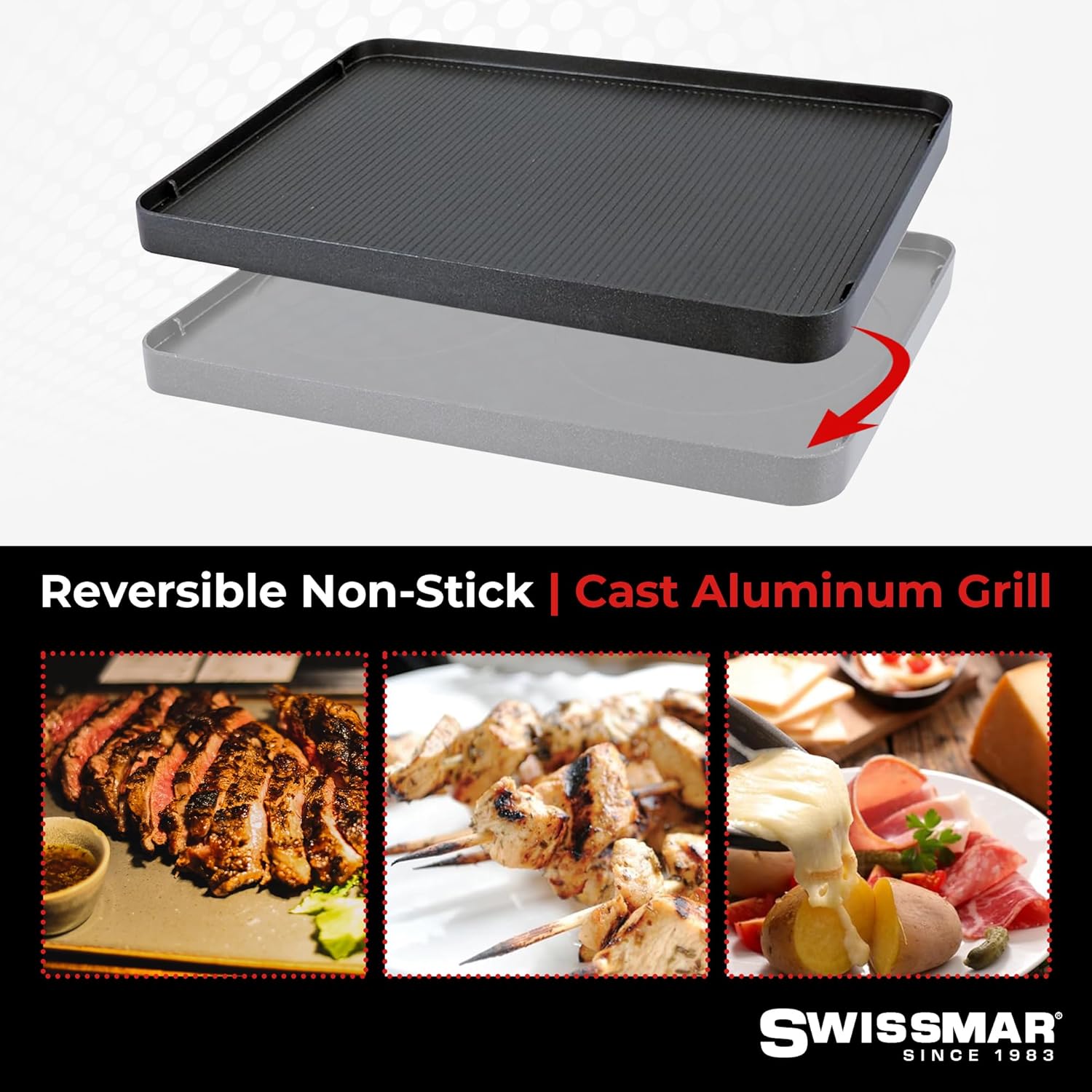 Swissmar Classic 8-Person Raclette Grill – Nonstick Aluminum Plate – Red by Kitchen Niche