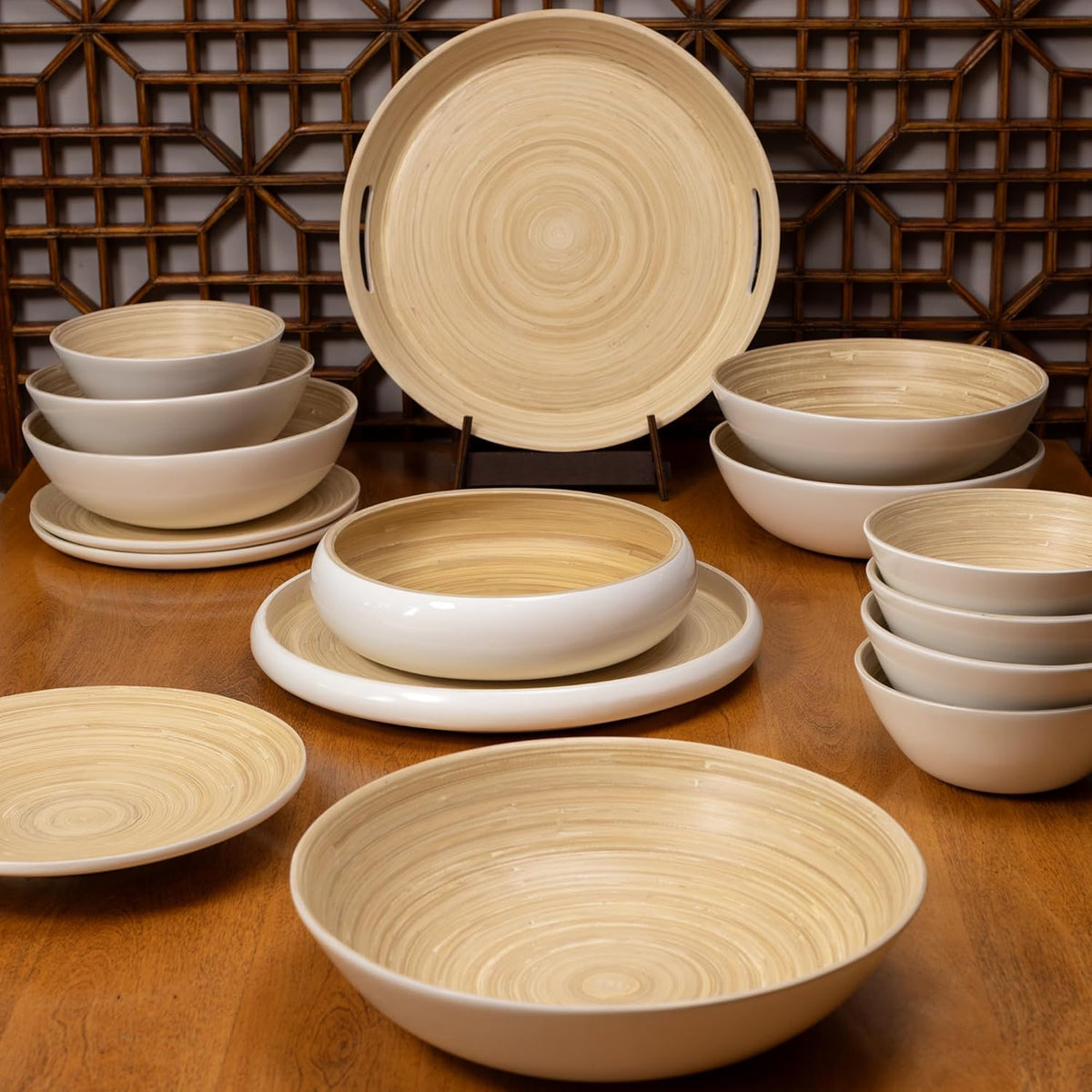 Joyce Chen Lexa Bamboo Serving Tray with Handles – White – 16 Inch