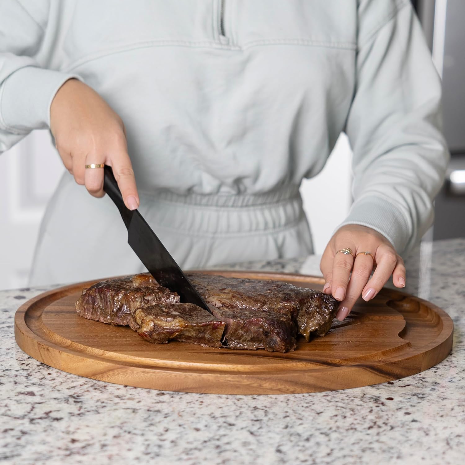 Ironwood Osterbotten Oval Acacia Wood Carving Board with Juice Groove