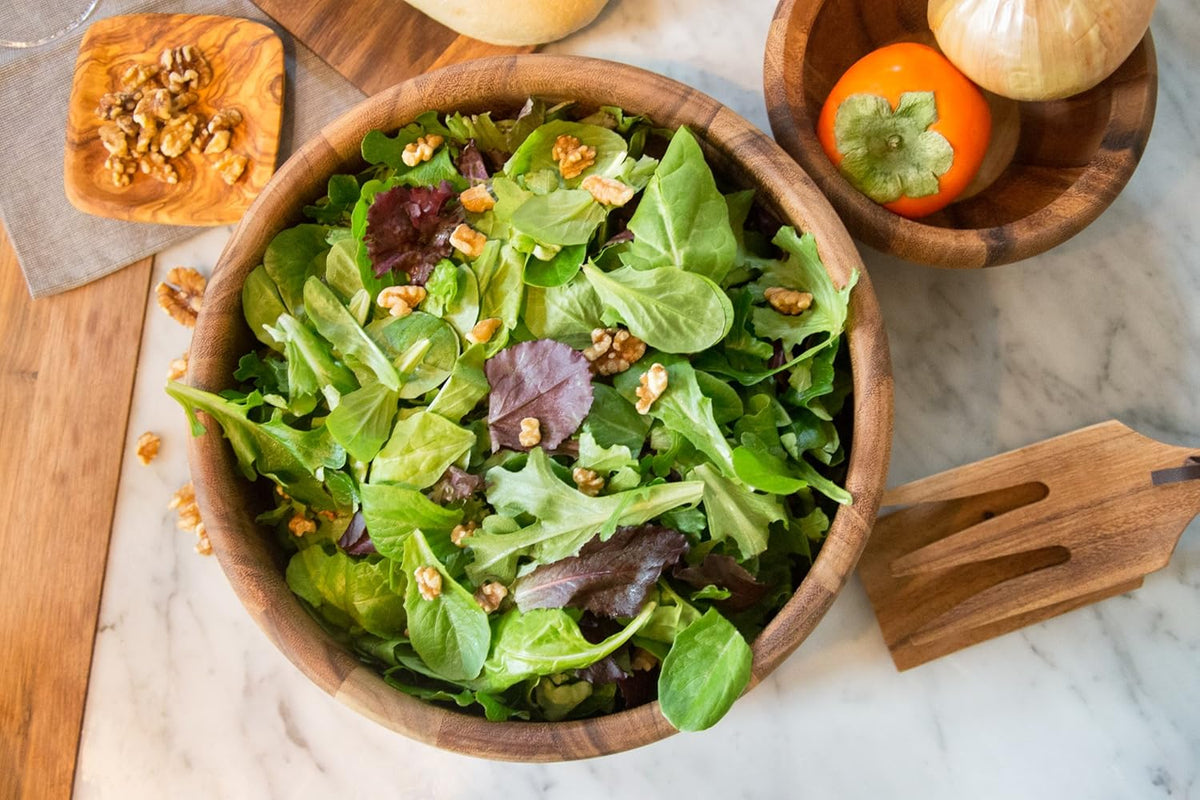 Ironwood Bead Rim Salad Bowl – Large Acacia Wood