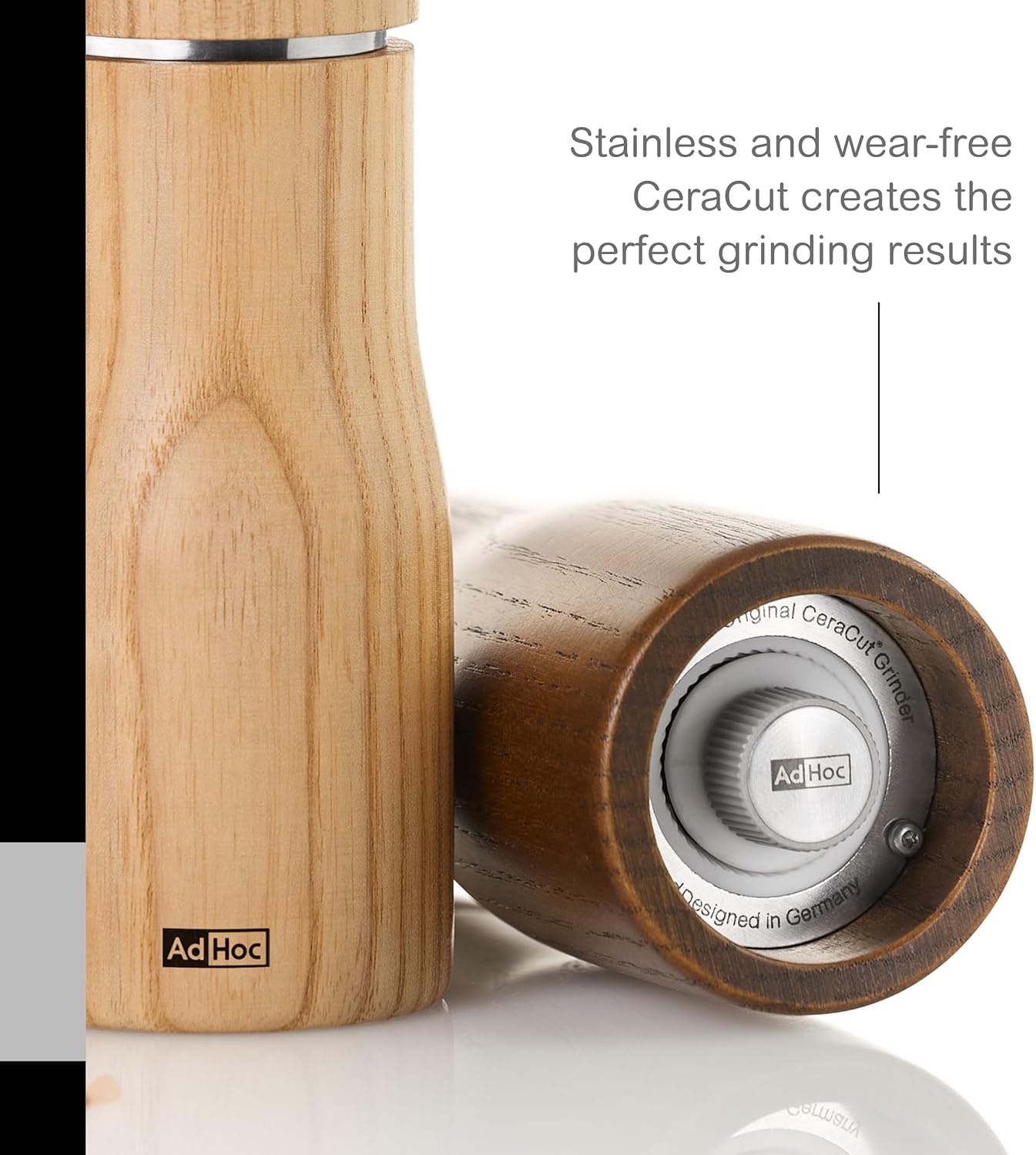 AdHoc Levo Salt and Pepper Mill – Light Ash Wood – 6" / 15 cm