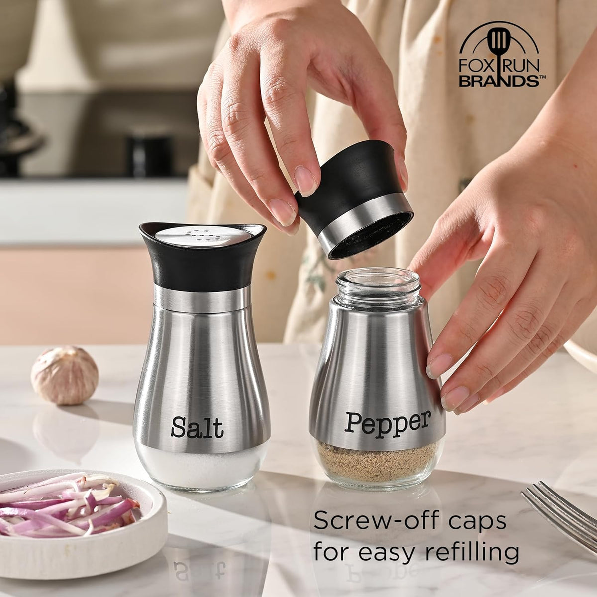 Fox Run Salt & Pepper Stainless Steel Shaker Set