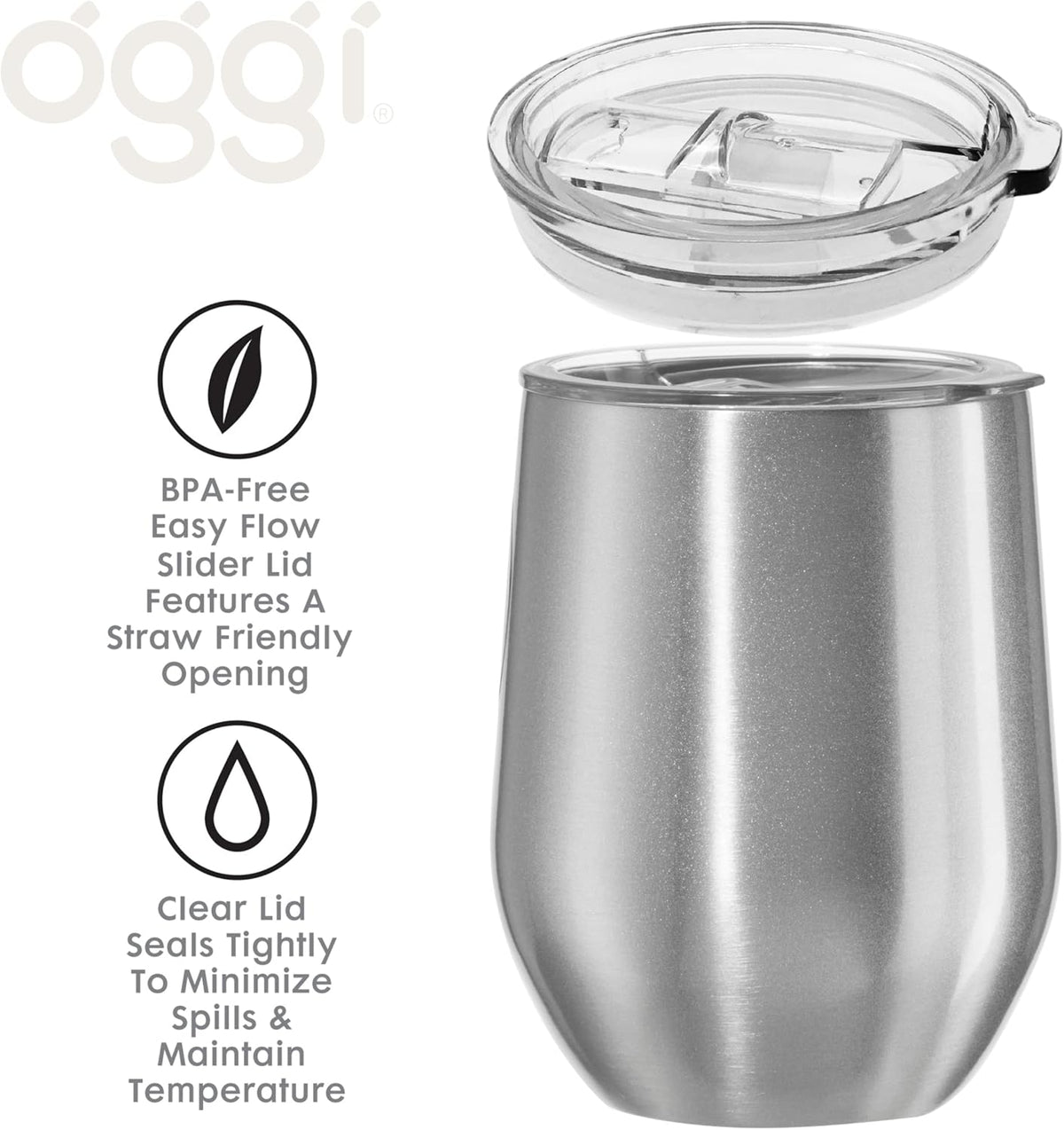 Oggi Double-Wall Wine Tumbler – 350 ml – Silver