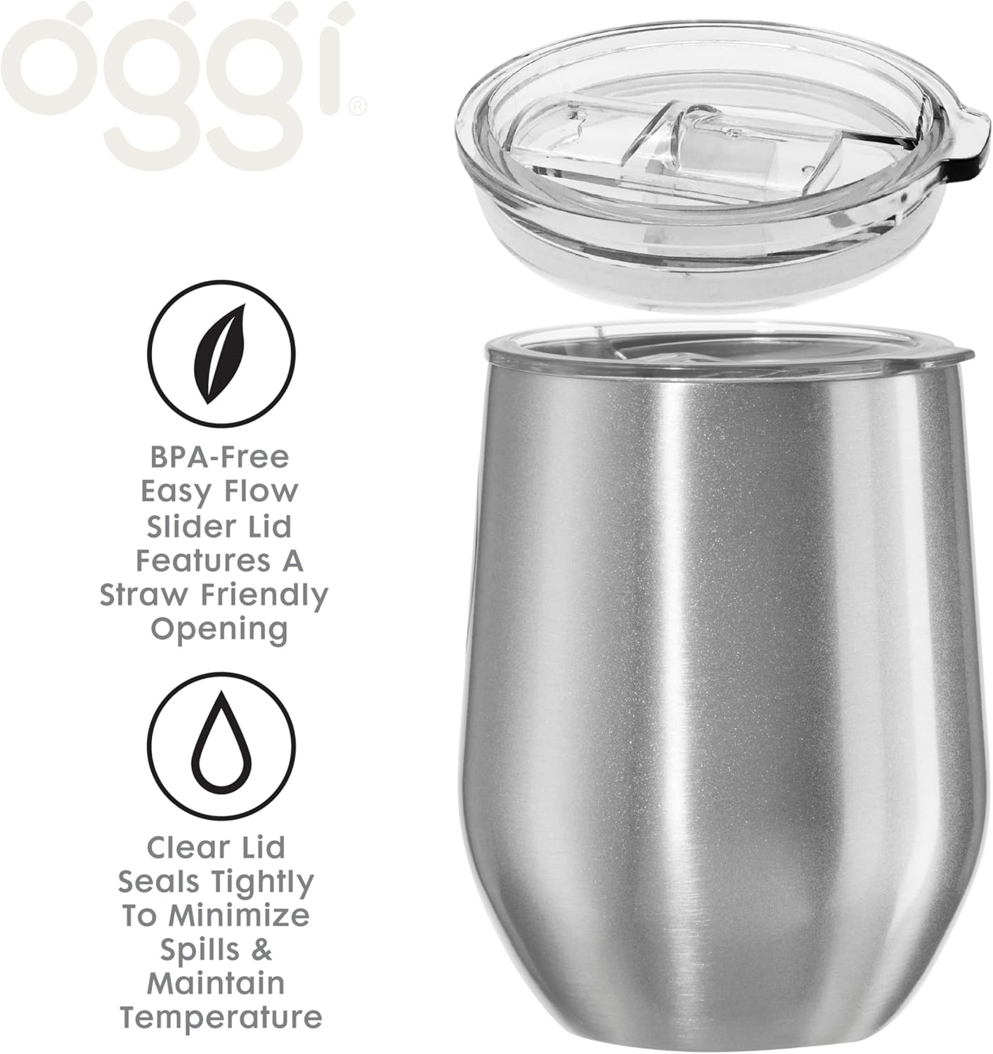 Oggi Double-Wall Wine Tumbler – 350 ml – Silver