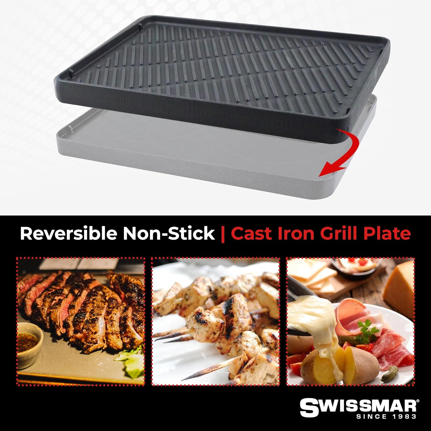 Swissmar Classic 8-Person Raclette Grill – Cast Iron Plate – Red by Kitchen Niche