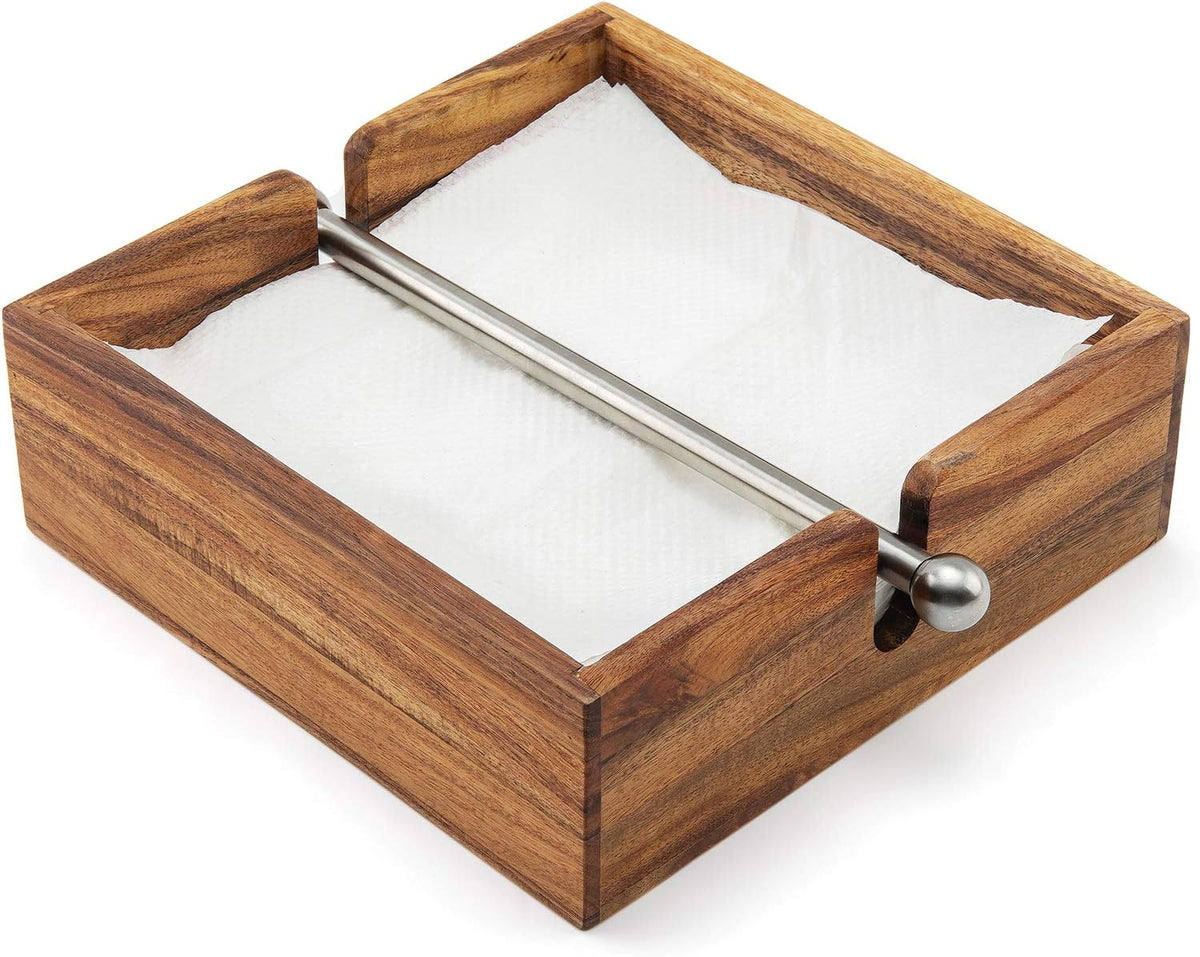 Ironwood Acacia Wood Napkin Holder with Weighted Bar