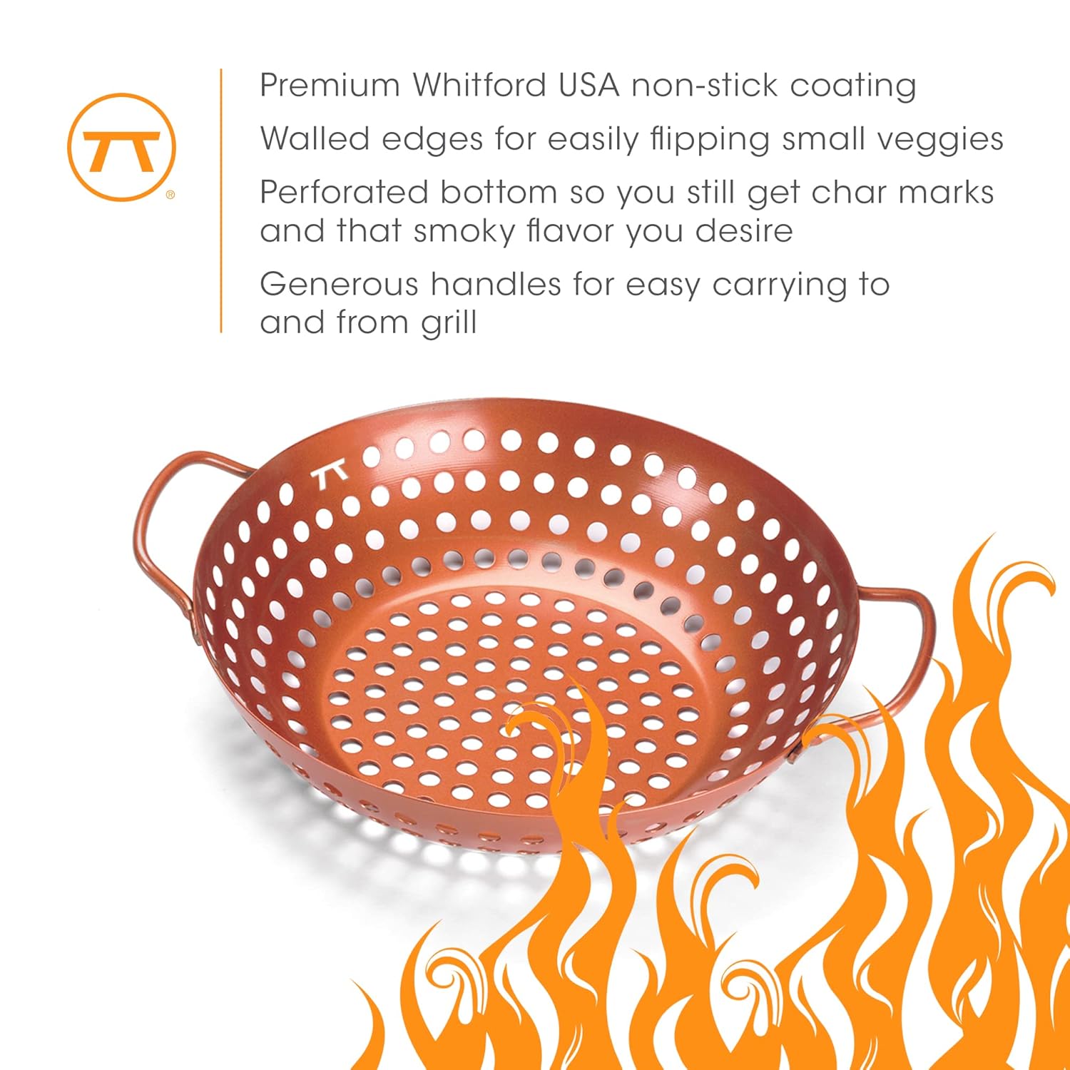 Outset Round Copper Non-Stick Grill Wok with Handles