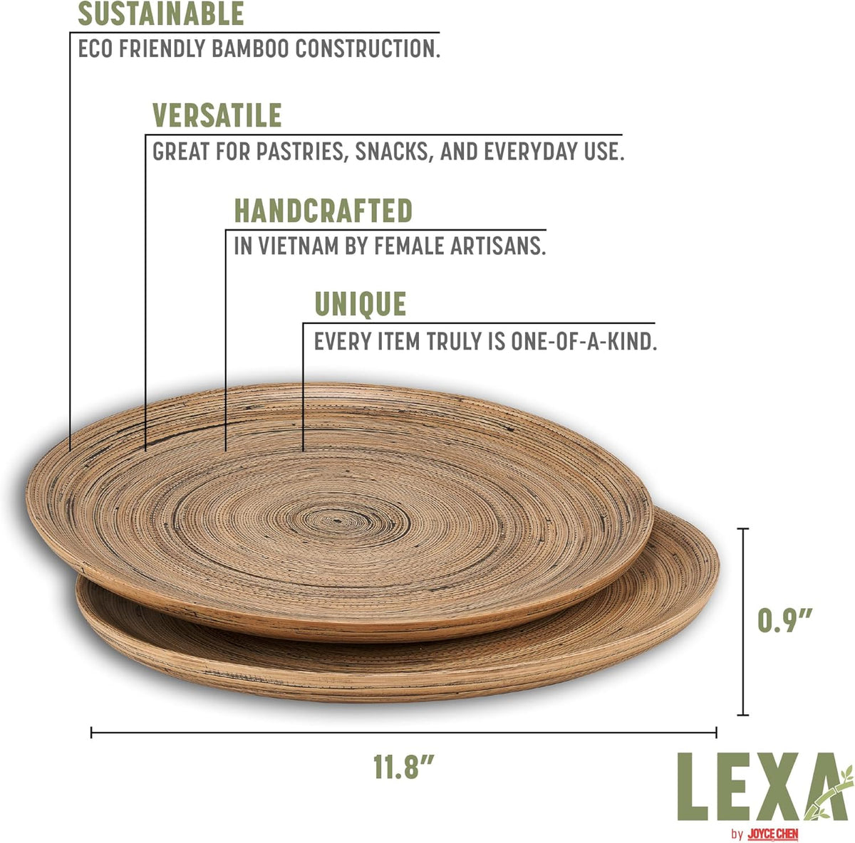 Joyce Chen Lexa Bamboo Serving Plate Set – Black – 12 Inch – Set of 2