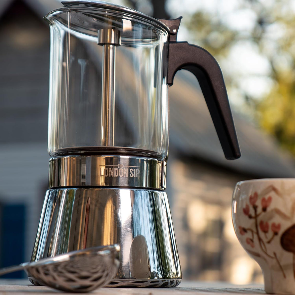 London Sip Stainless Steel Espresso Maker – Glass Carafe – 9 Cup