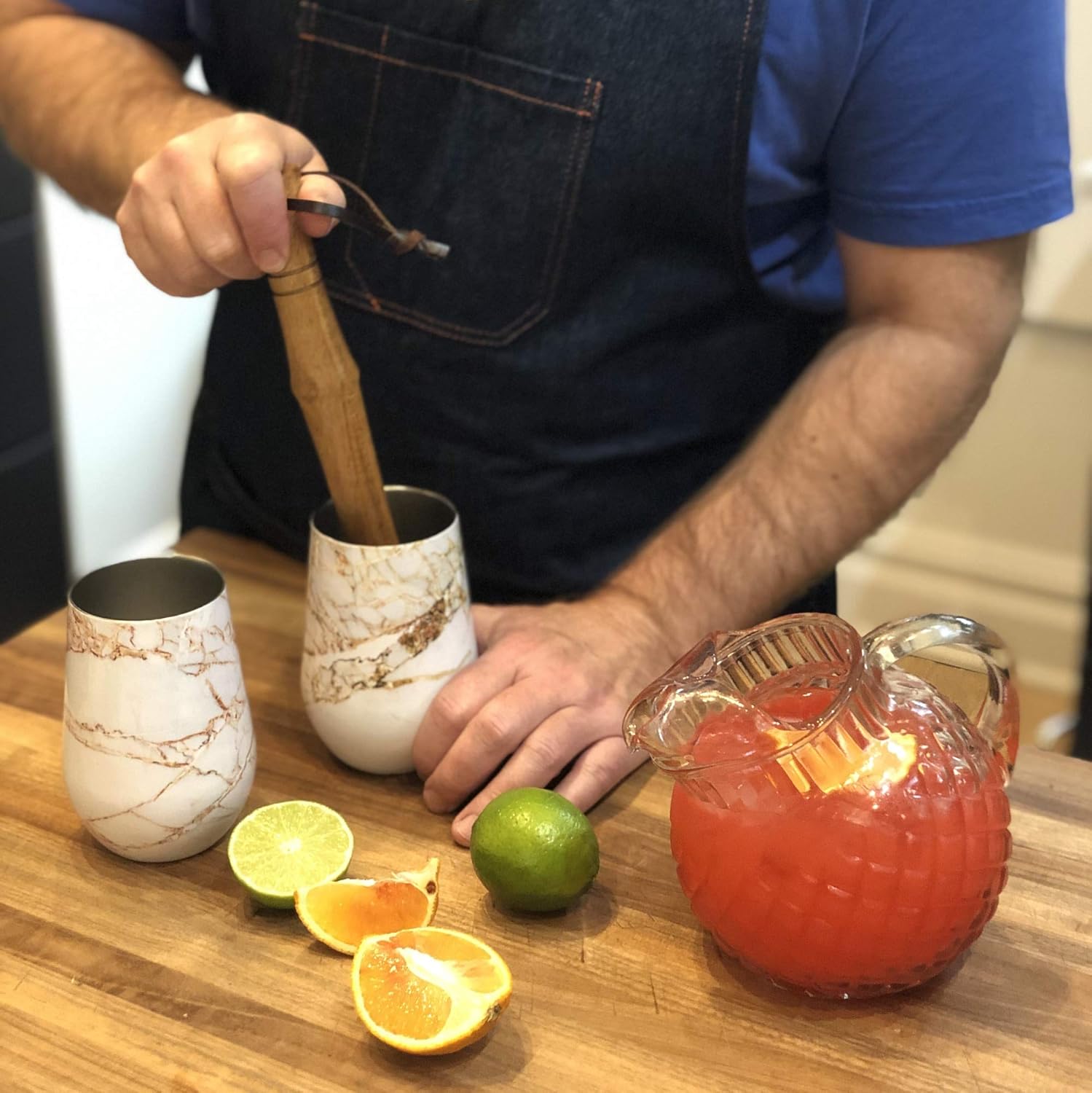 Outset Double Wall Wine Tumblers with Lids – Copper & Marble Set of 2