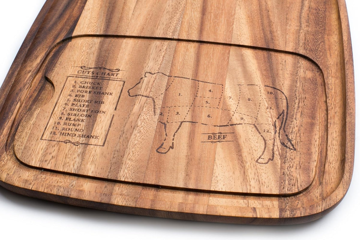 Ironwood Steak Barbecue Plate – Acacia Wood, Cow Engraving