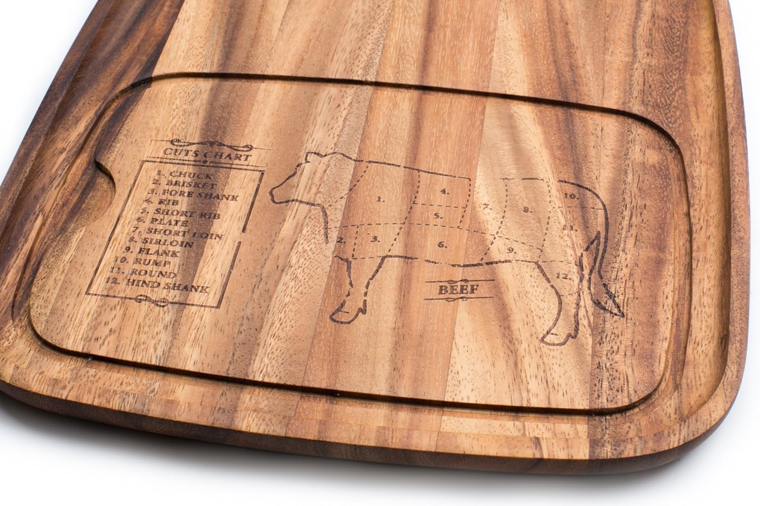 Ironwood Steak Barbecue Plate – Acacia Wood, Cow Engraving