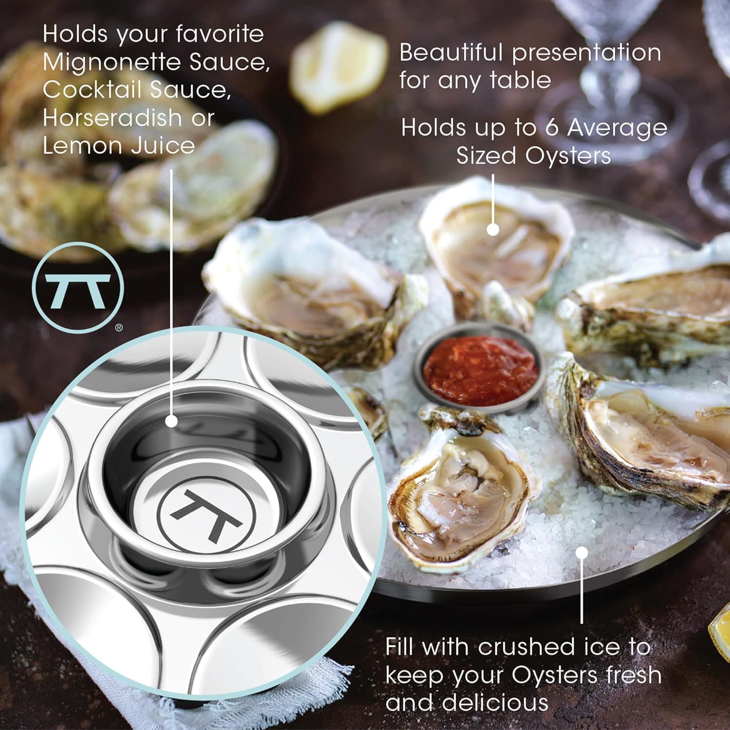 Outset Stainless Steel Oyster Tray with Condiment Cup