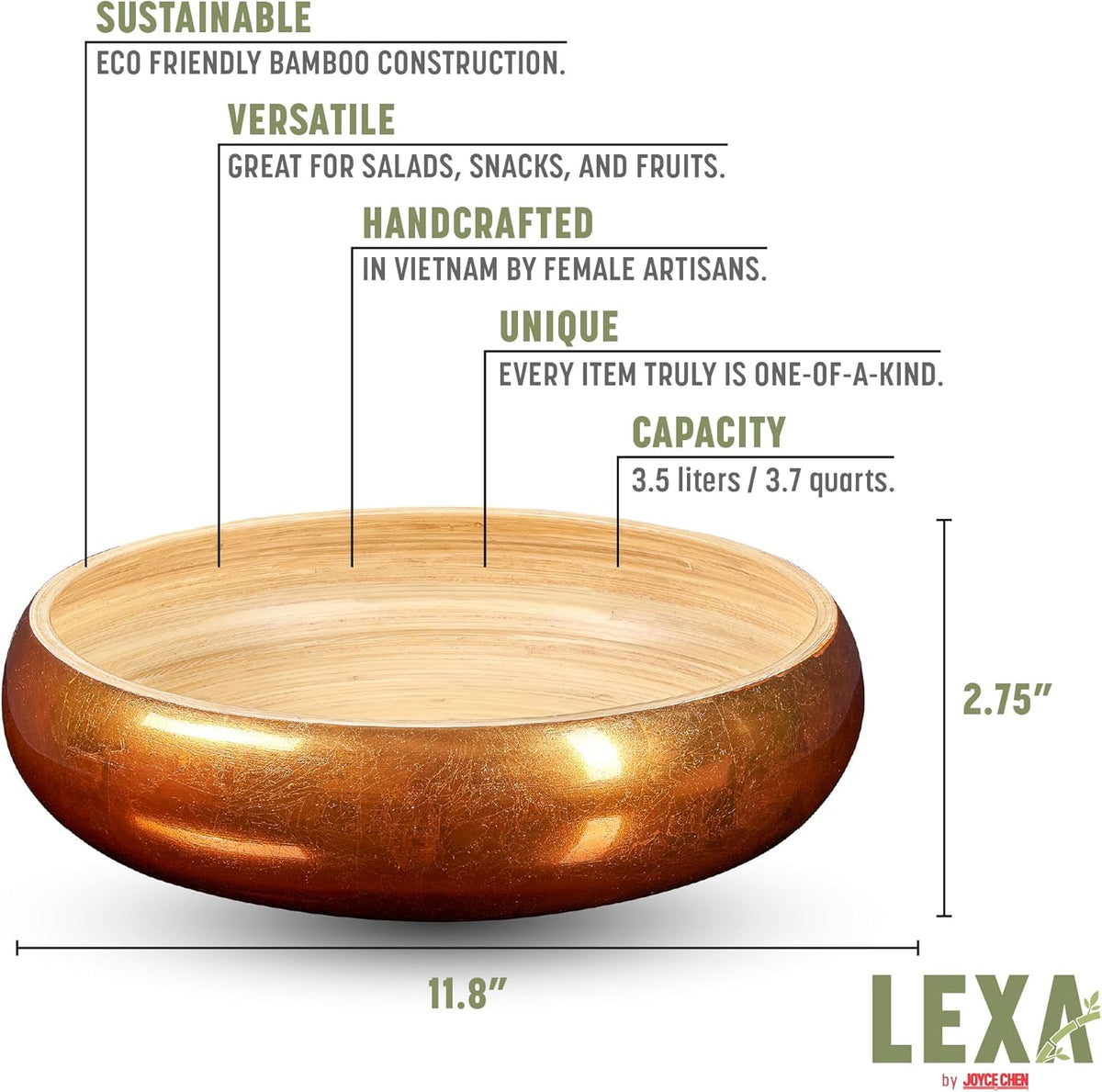 Joyce Chen Lexa Bamboo Fruit Bowl – Copper – 12 Inch