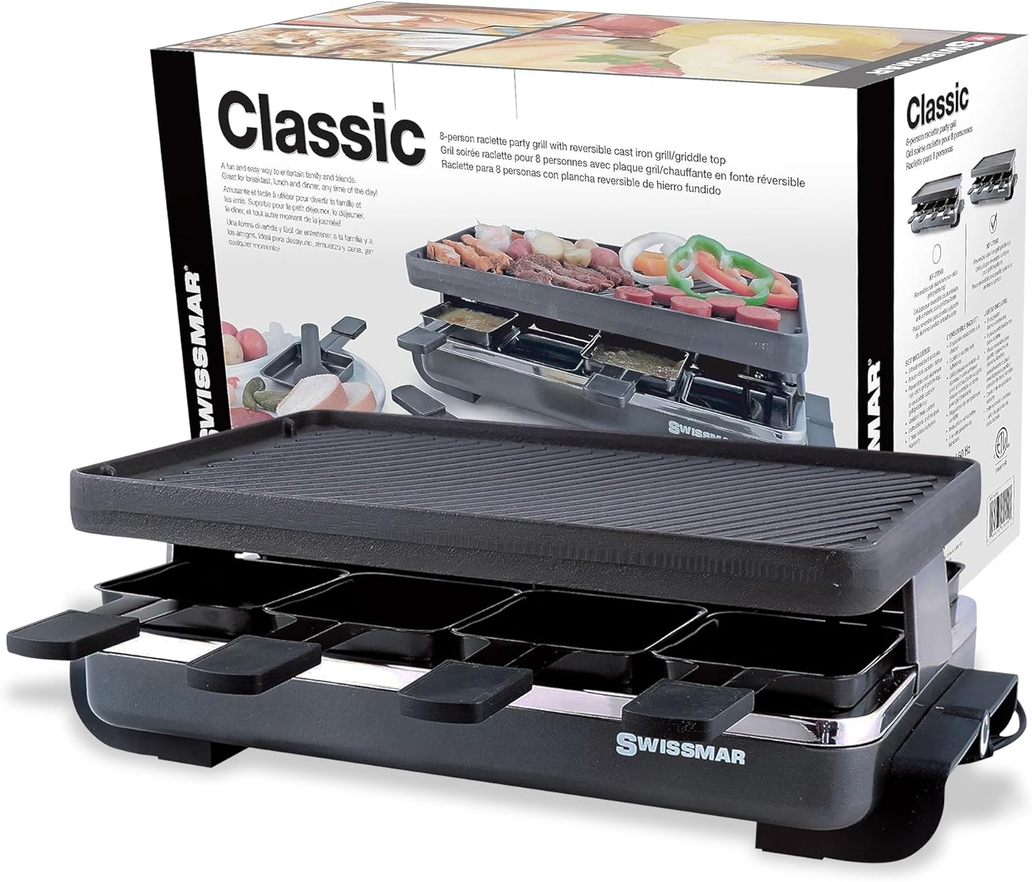 Swissmar Classic 8-Person Raclette Grill – Cast Iron Plate – Black by Kitchen Niche