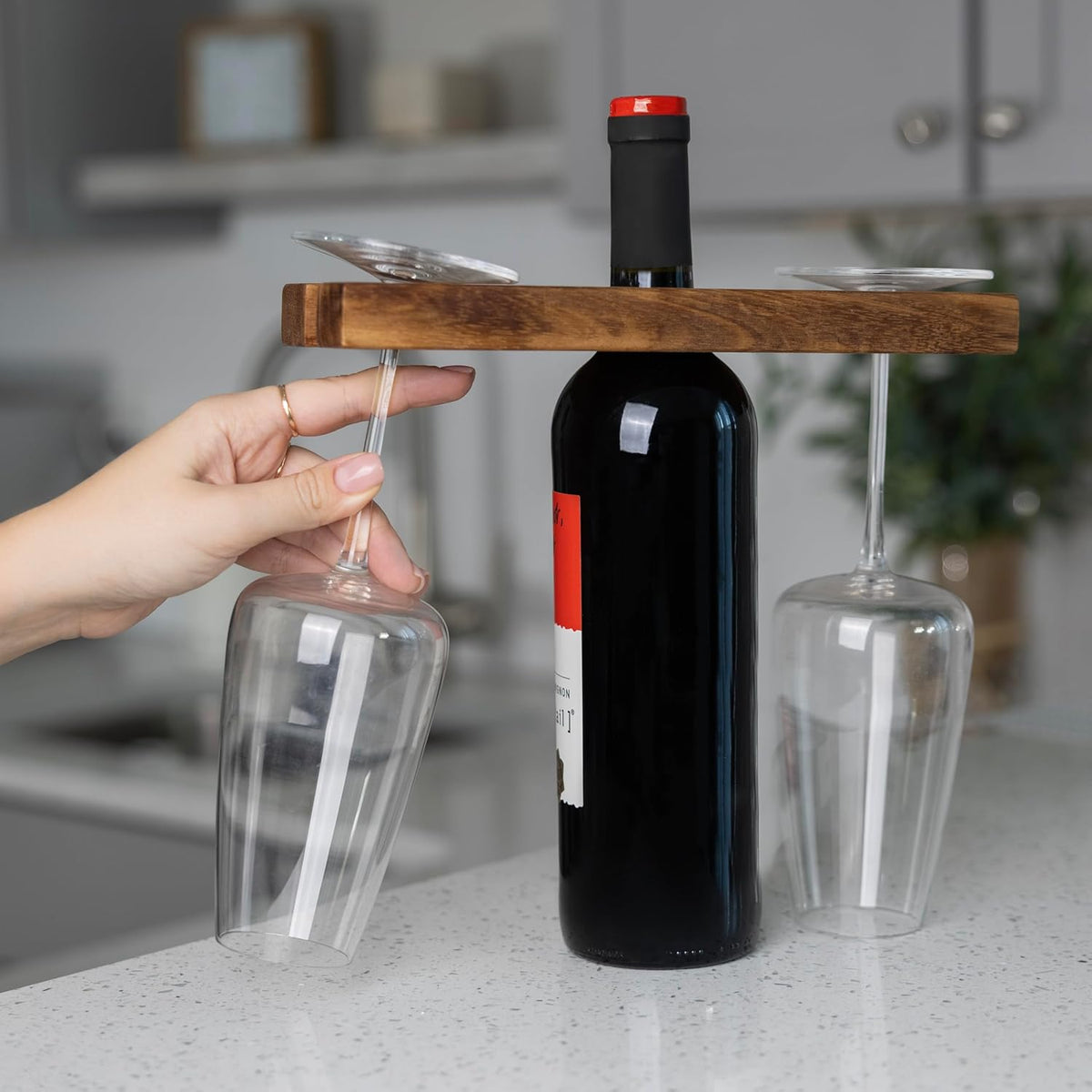 Ironwood Acacia Wood Wine Glass Holder for 2 Glasses