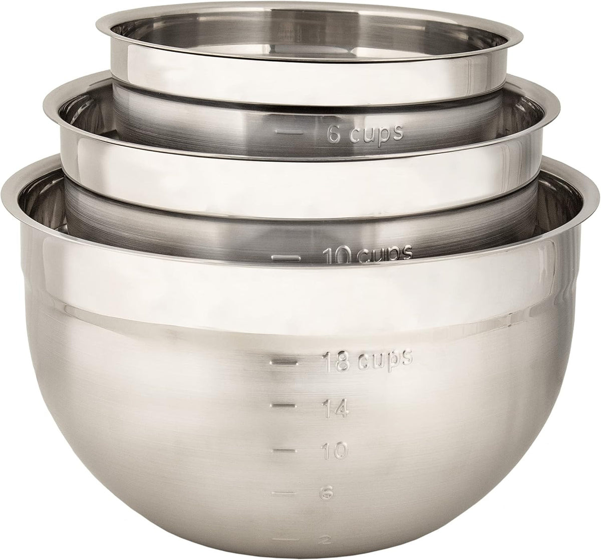 Cuisipro Mixing Bowl Set – 3pc (1.5, 3, 5qt / 1.4, 2.8, 4.7L) Stainless Steel Cuisipro by Kitchen Niche