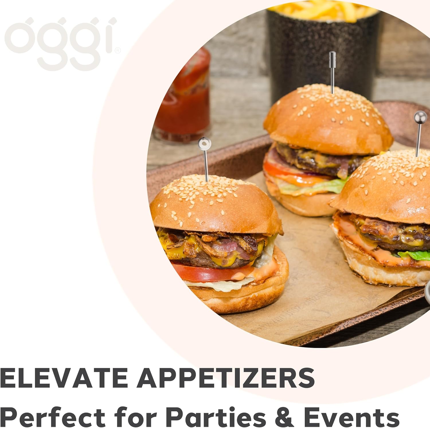 Oggi Set of 12 Cocktail Picks – 4" – Stainless Steel