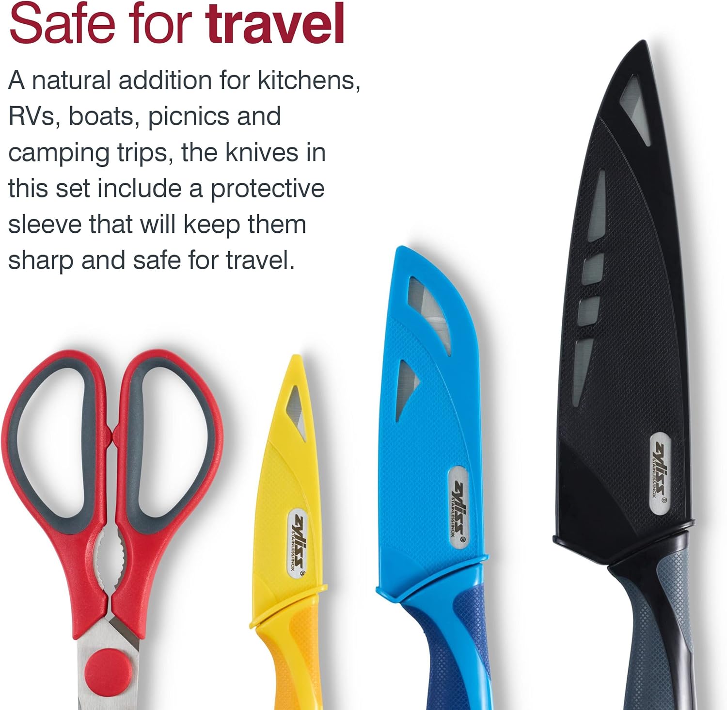 Zyliss Starter Knife & Tool Set – 4pc (Peeler / Mini Santoku / Chef’s Knife / Kitchen Shears) by Kitchen Niche