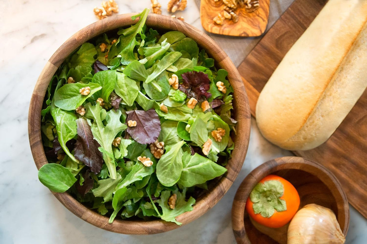 Ironwood Bead Rim Salad Bowl – Large Acacia Wood