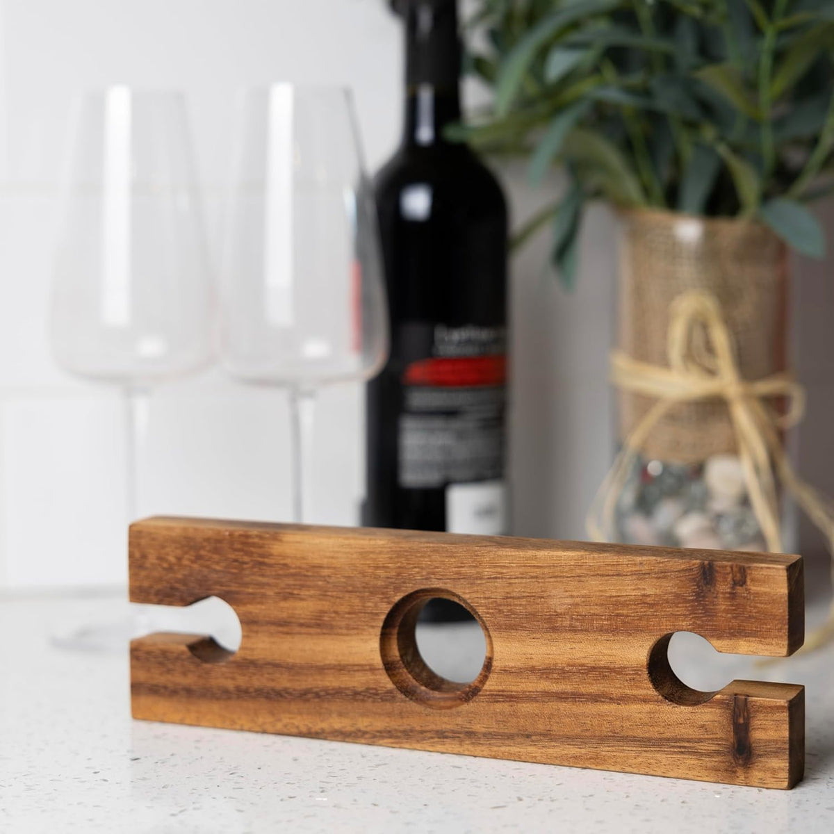 Ironwood Acacia Wood Wine Glass Holder for 2 Glasses