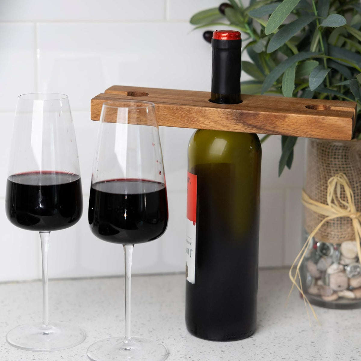 Ironwood Acacia Wood Wine Glass Holder for 2 Glasses