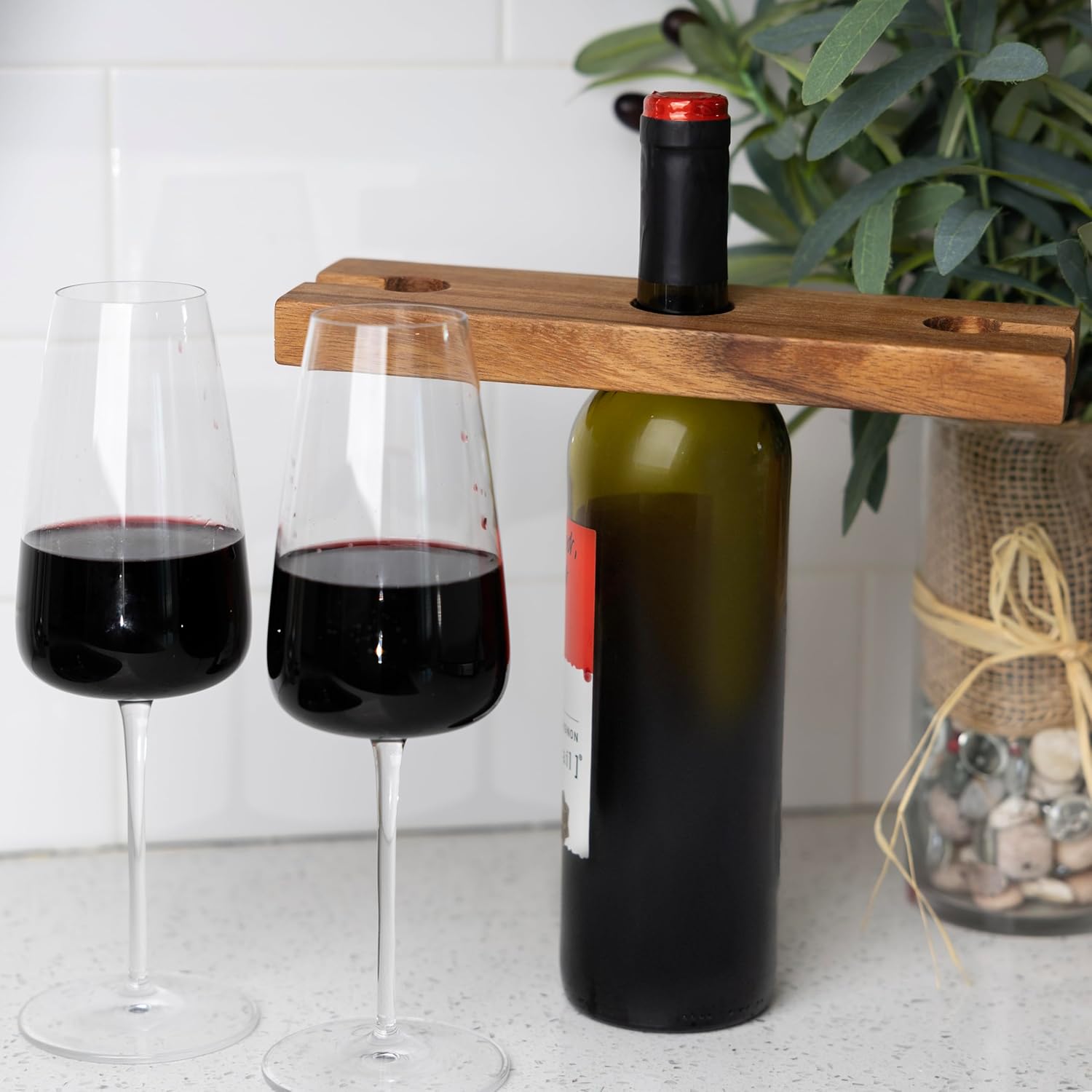 Ironwood Acacia Wood Wine Glass Holder for 2 Glasses